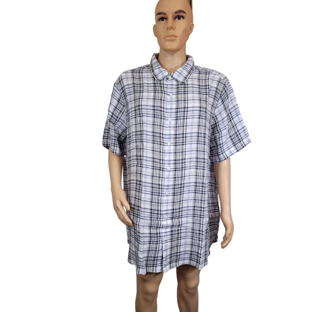 Perry Ellis Mens Shirt Size XL Striped Short Sleeve button Up Linen New (28)